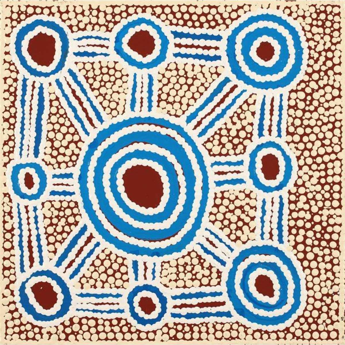 Painting 30x30cm prestretched Cecily Napanangka Marshall Janganpa Jukurrpa (Brush-tail Possum Dreaming) - Warlukurlangu