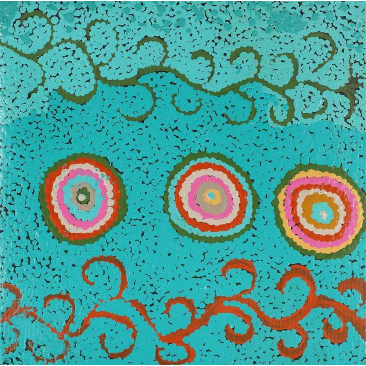Painting 30x30cm prestretched Jeanie Nampijinpa Ross Watiya-warnu Jukurrpa (Seed Dreaming) - Warlukurlangu