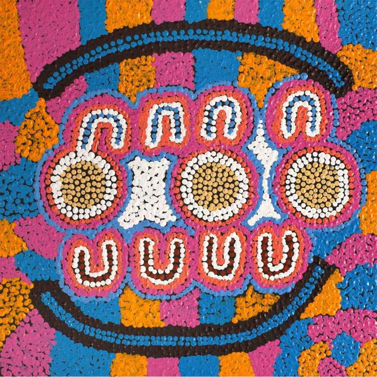 Painting 30x30cm prestretched Lekira Napurrurla Oldfield Karnta Jukurrpa (Womens Dreaming) - Warlukurlangu
