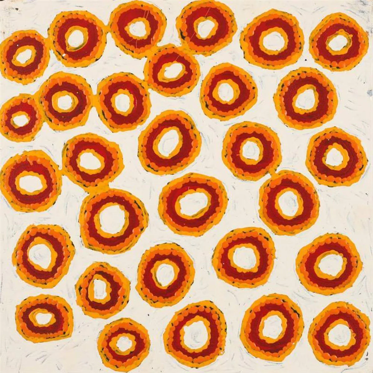 Painting 30x30cm prestretched Roschelle Nampijinpa Major Warna Jukurrpa (Snake Dreaming) - Warlukurlangu