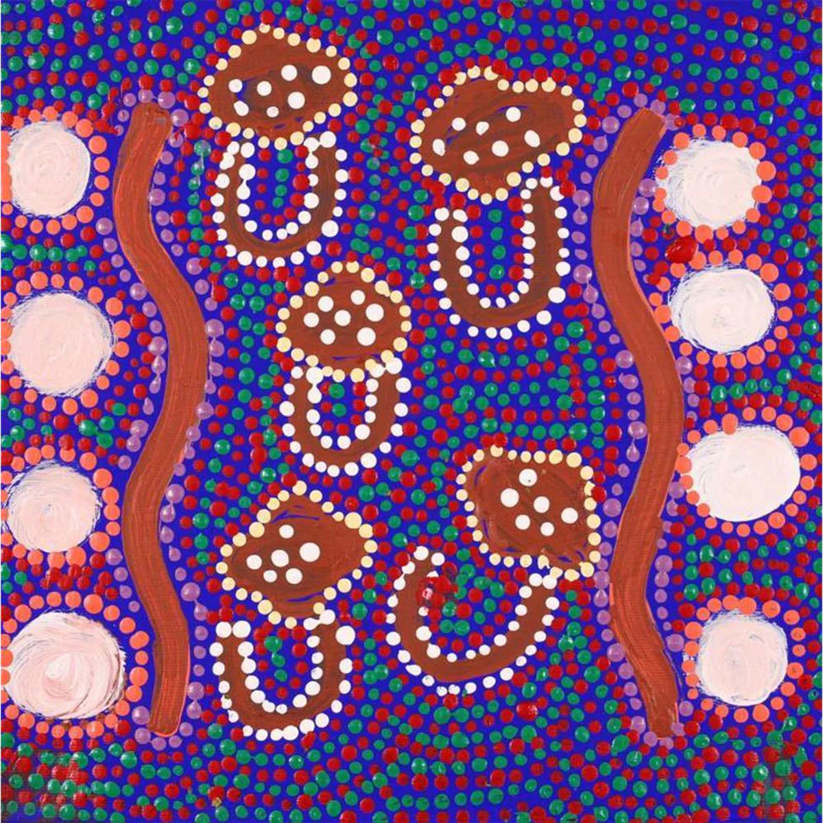 Painting 30x30cm prestretched Tina Napangardi Martin Jintiparnta Jukurrpa (Desert Truffle Dreaming) - Warlukurlangu