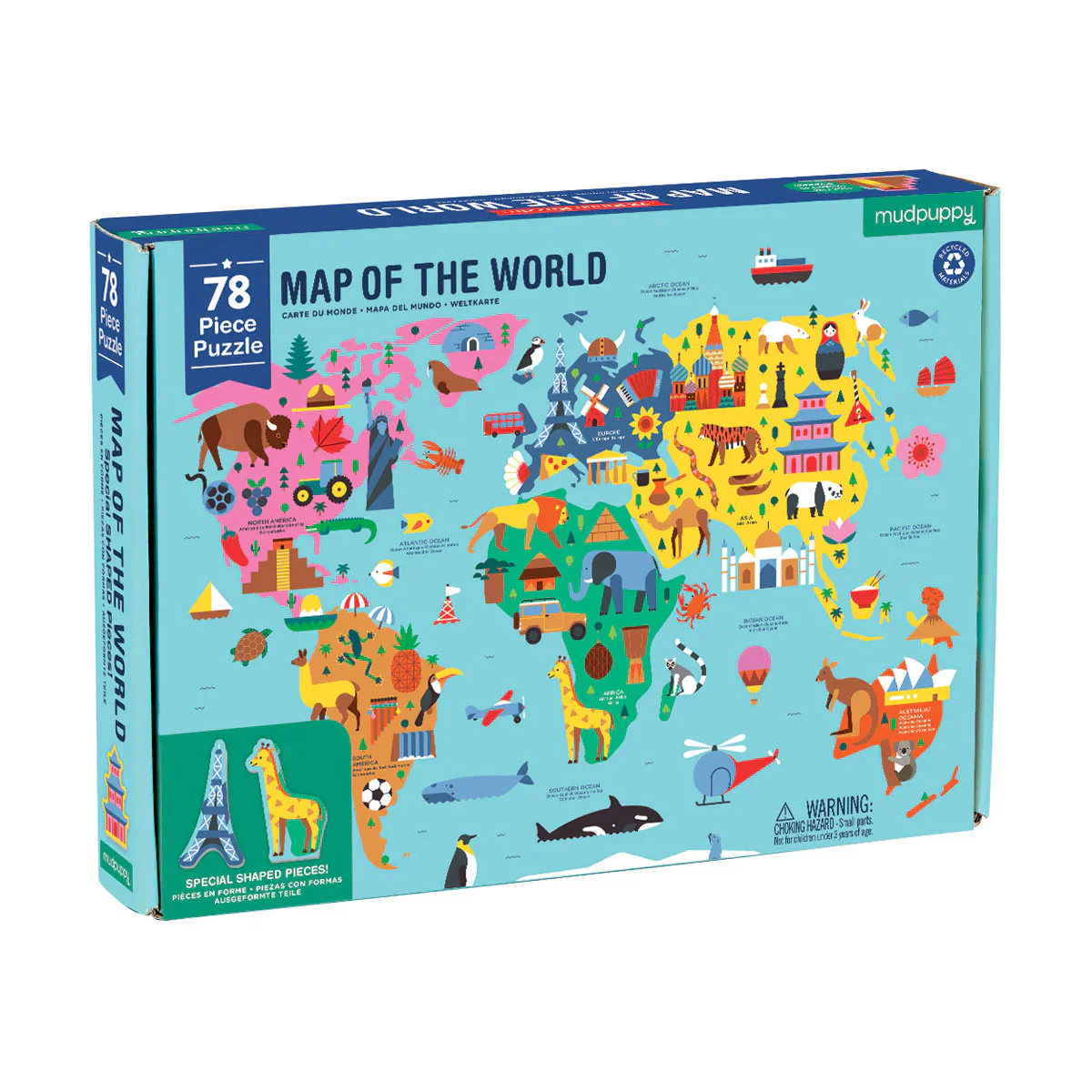 Puzzle 78 Piece Geography Map of the World - Bobangles