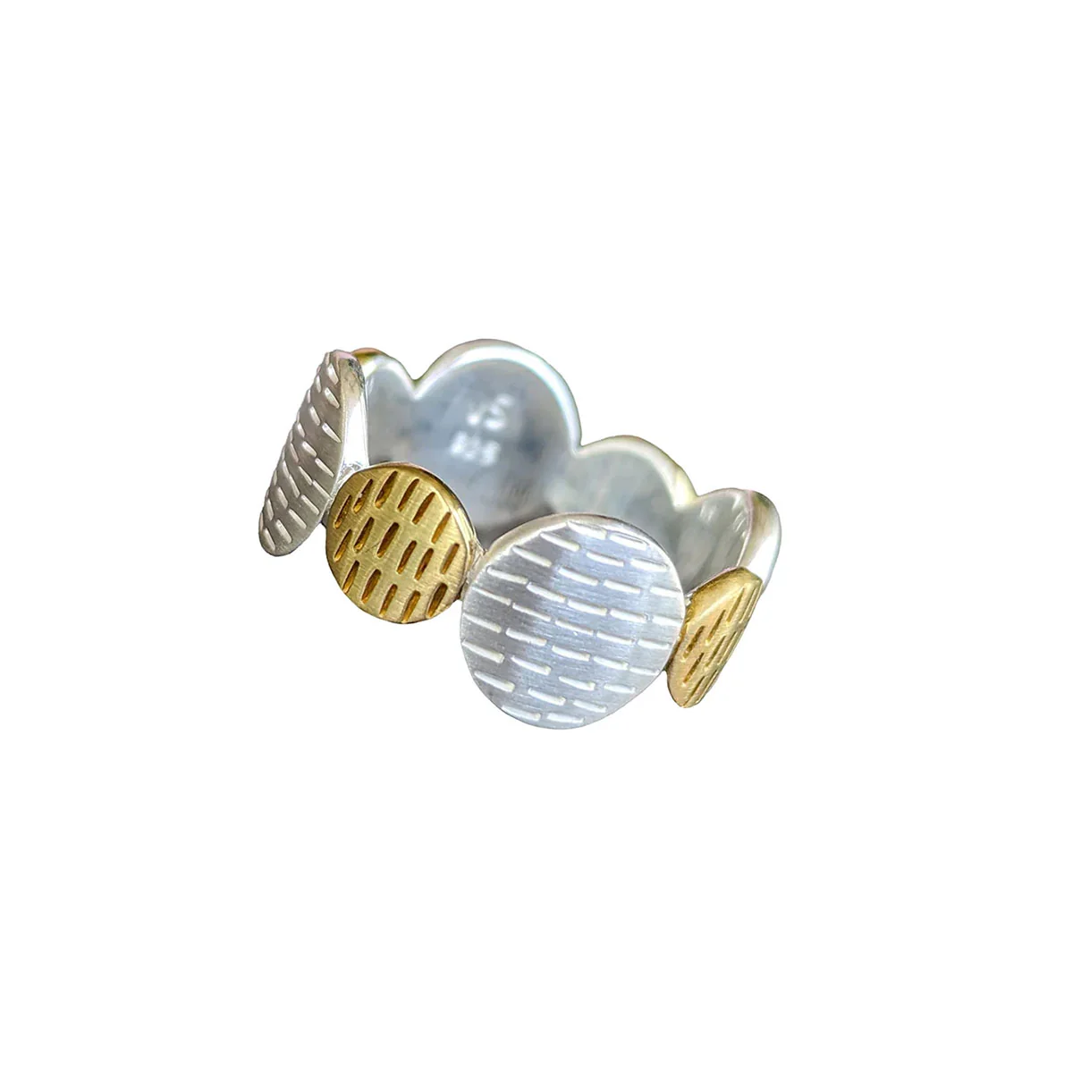 Ring Brass Sterling Large Dot fine line features - s7.5 - viaSmith