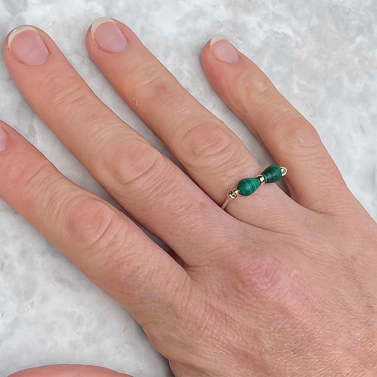 Ring Malachite Butterfly Silver Malachite Stones Gold Beads Large - Amy Tamblyn - Image 2