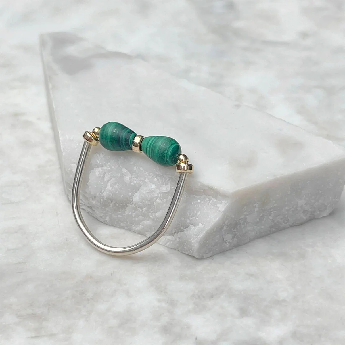 Ring Malachite Butterfly Silver Malachite Stones Gold Beads Small - Amy Tamblyn