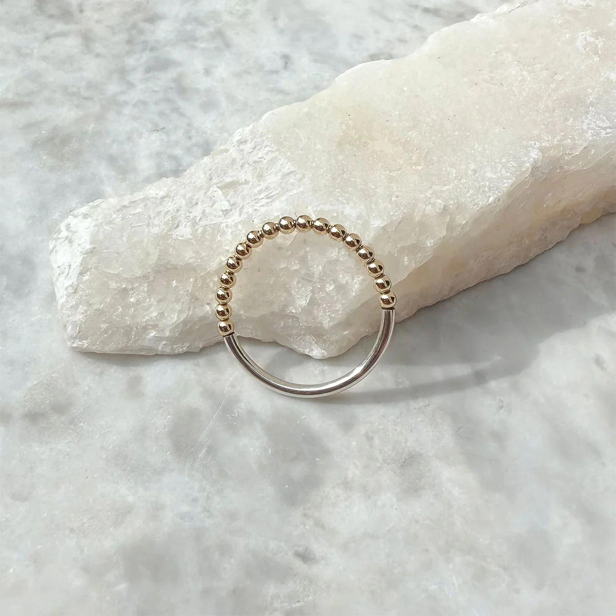 Ring Silver Band Tiny Gold Beads Small - Amy Tamblyn