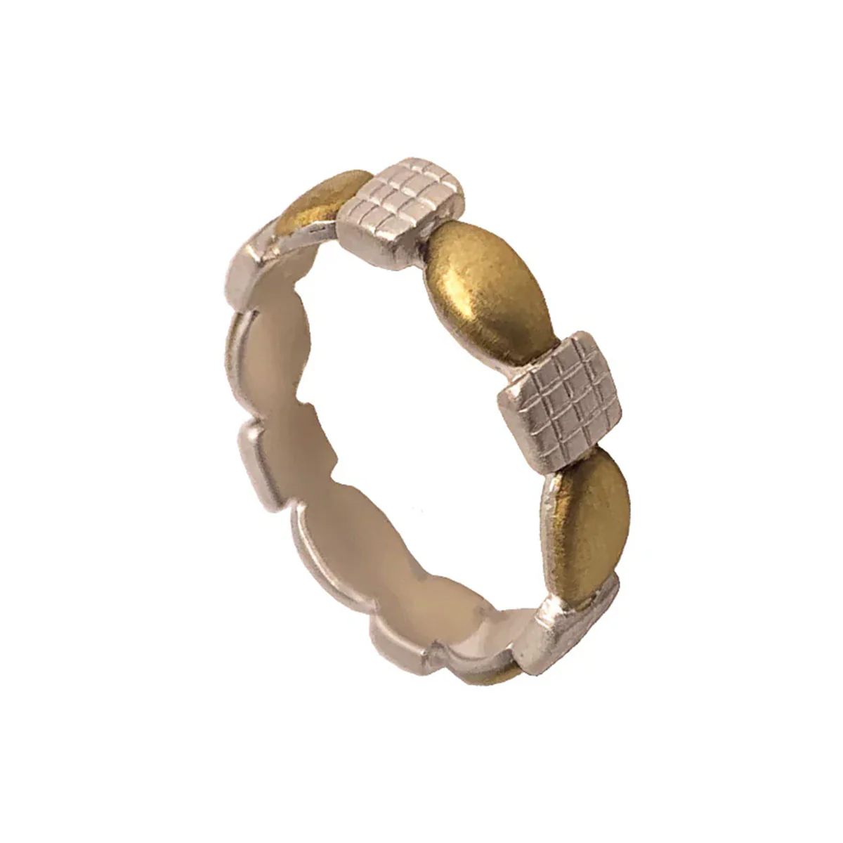 Ring sterling silver and brass oval and gridded sq - s7.5 - via Smith