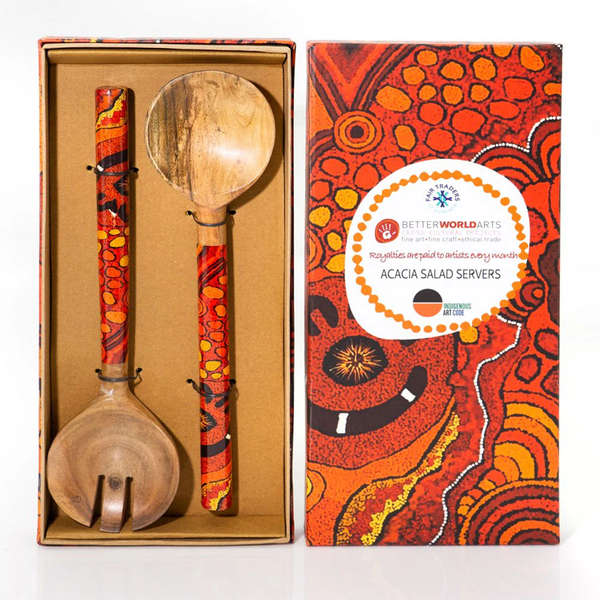 Salad Servers Wooden Box Damien and Yilpi Marks BDYM993SSFB - Better World Arts