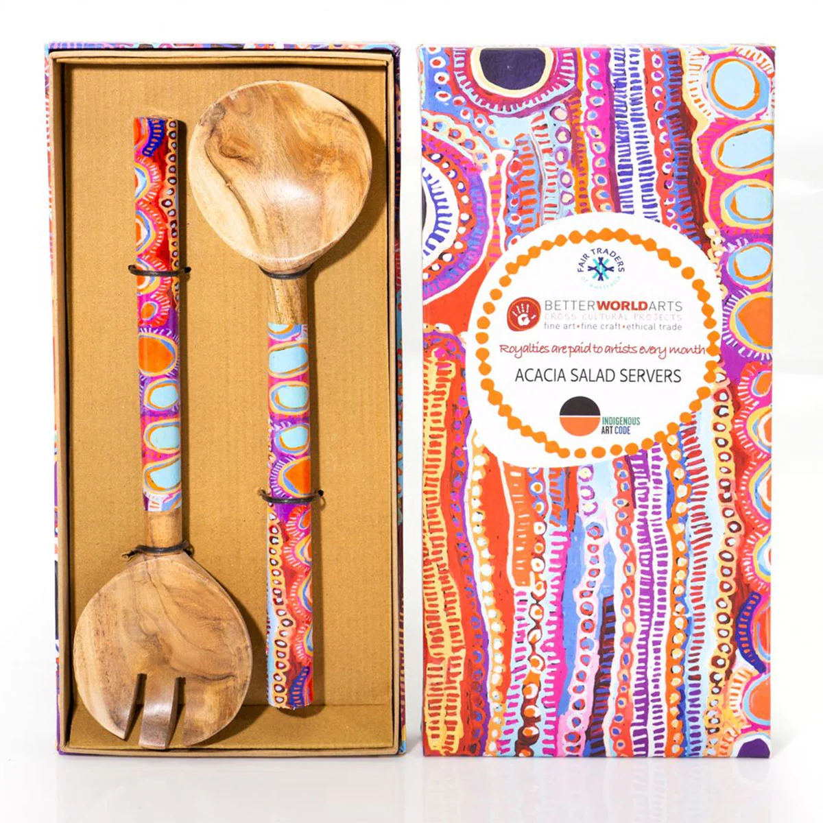Salad Servers Wooden Box Murdie Nampijinpa Morris AMNM619SSFB - Better World Arts