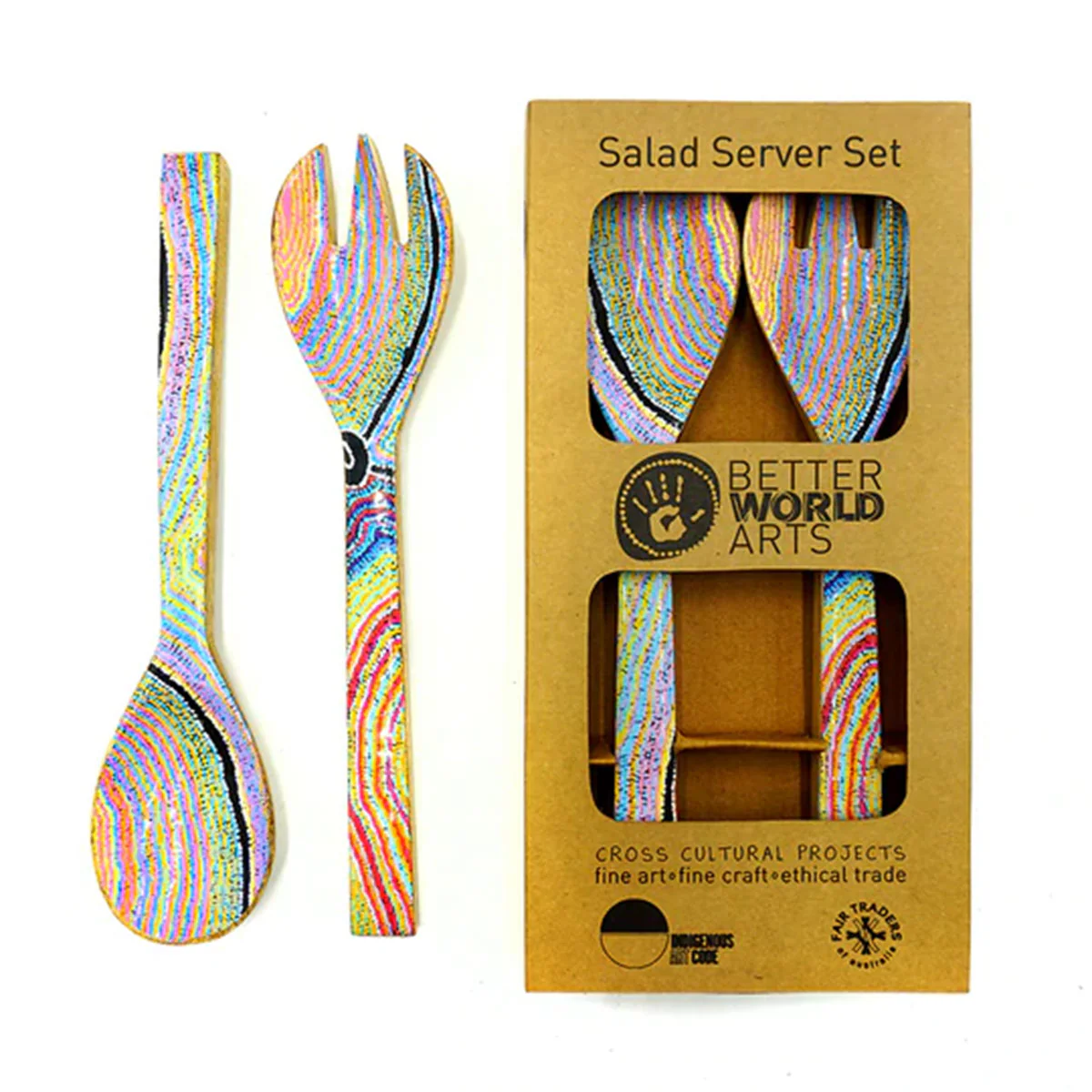Salad Servers Wooden Liddy Napanangka Walker - Better World Arts