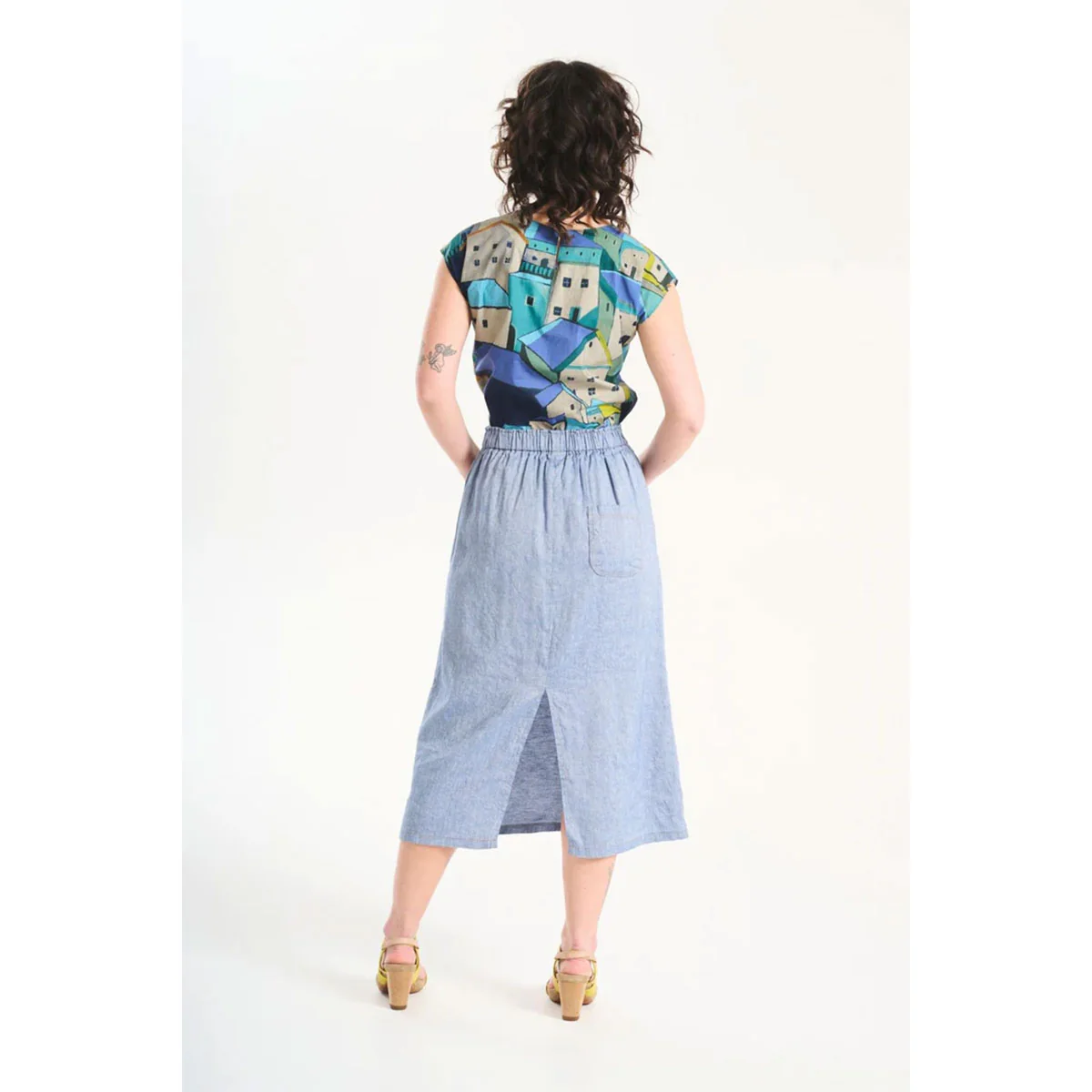 Skirt Hepburn Venice Beach Denim Blue Linen - Olga de Polga - Image 3
