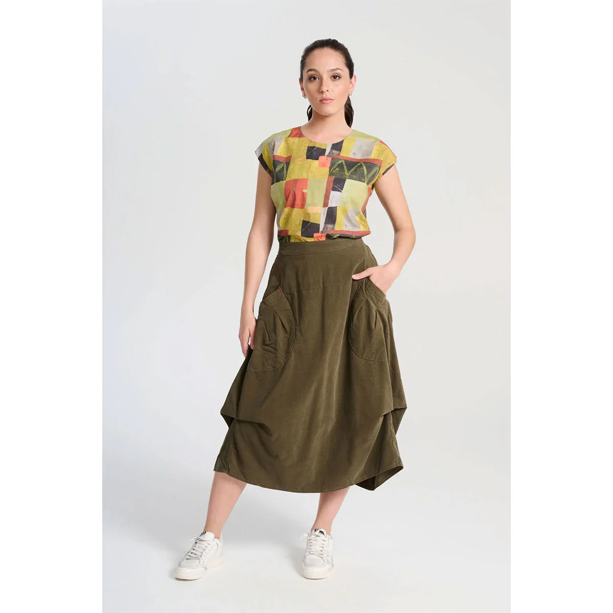 Skirt Milwaukee Marlowe Olive Fine Cord - Olga De Polga - Image 2