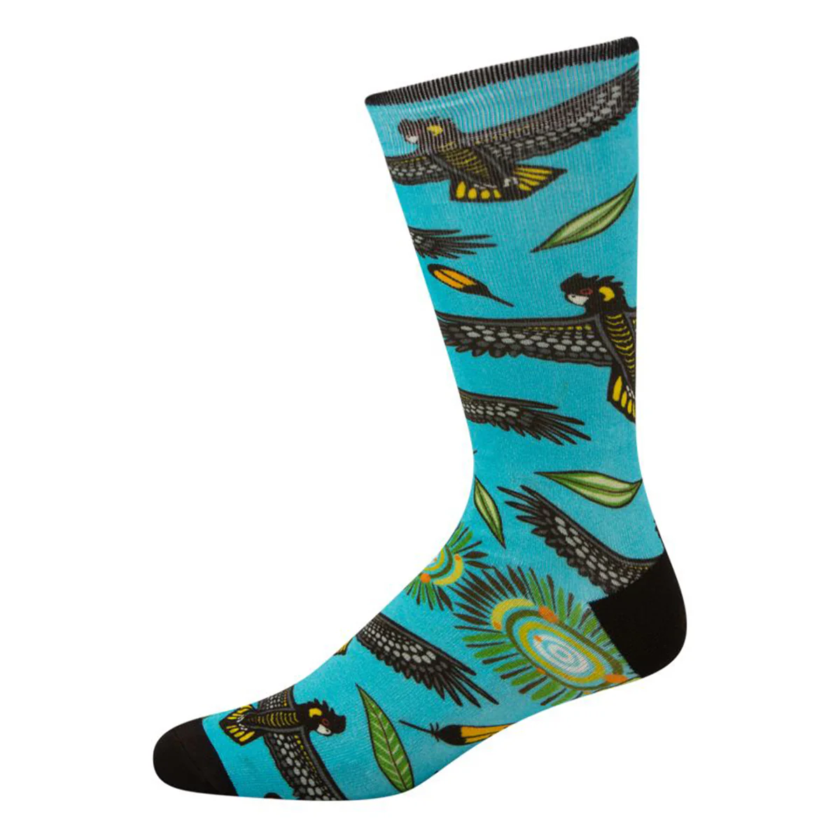 Socks Native Australian Black Cockatoo Blue Bamboo M7-11 - Bamboozld