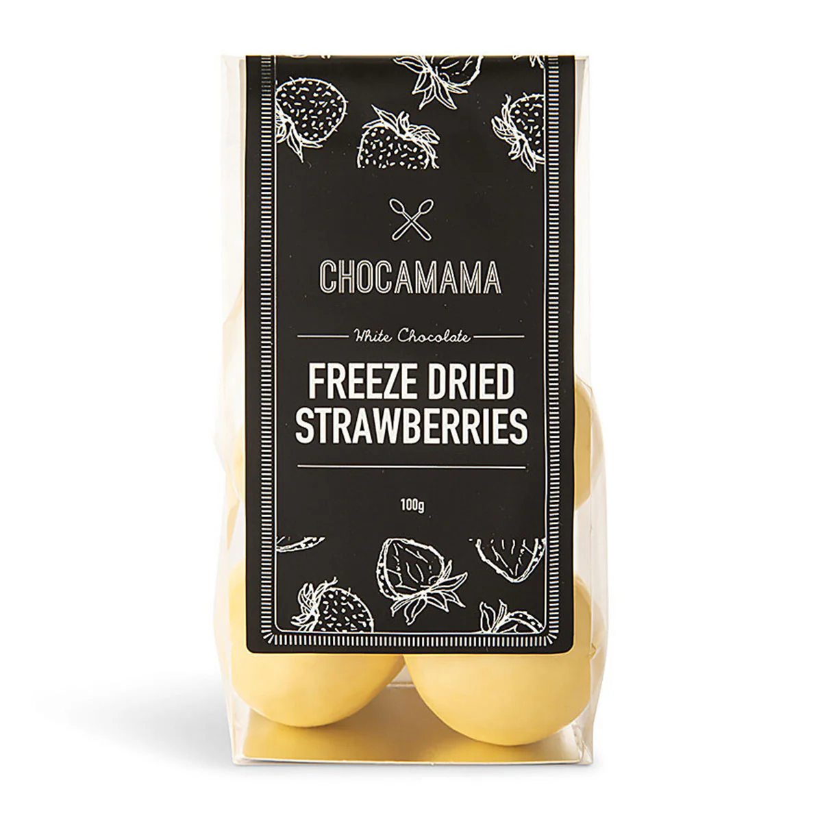 Stand up Bag White Chocolate Freeze Dried Strawberries 100g - Chocamama