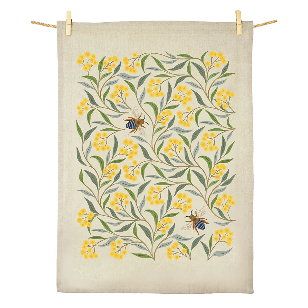 Tea Towel Wattle & Bee - Earth Greetings