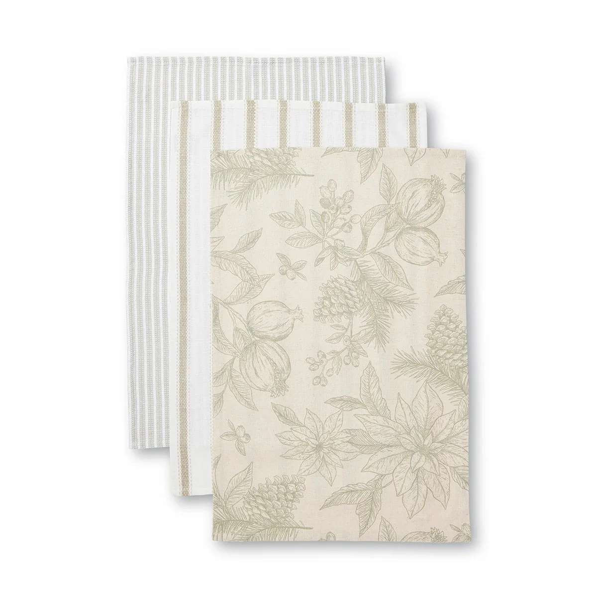 Teatowel 3 Pack Poinsettia Olive/Flax 45 x 70cm- Madras Link
