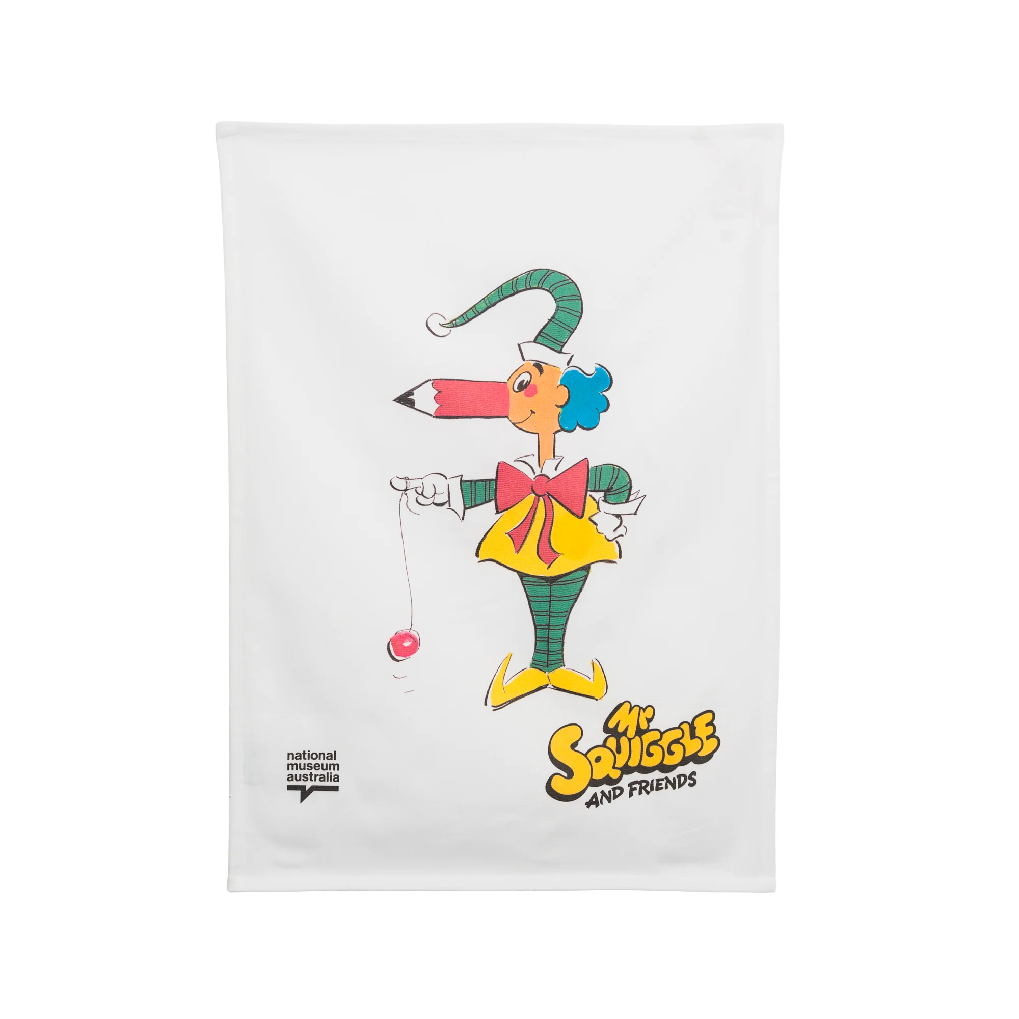 Teatowel Organic Cotton White Mr Squiggle with YoYo