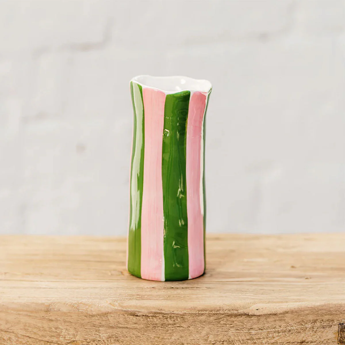 Vase Small Dark Green and Pink Stripe - Noss and Co