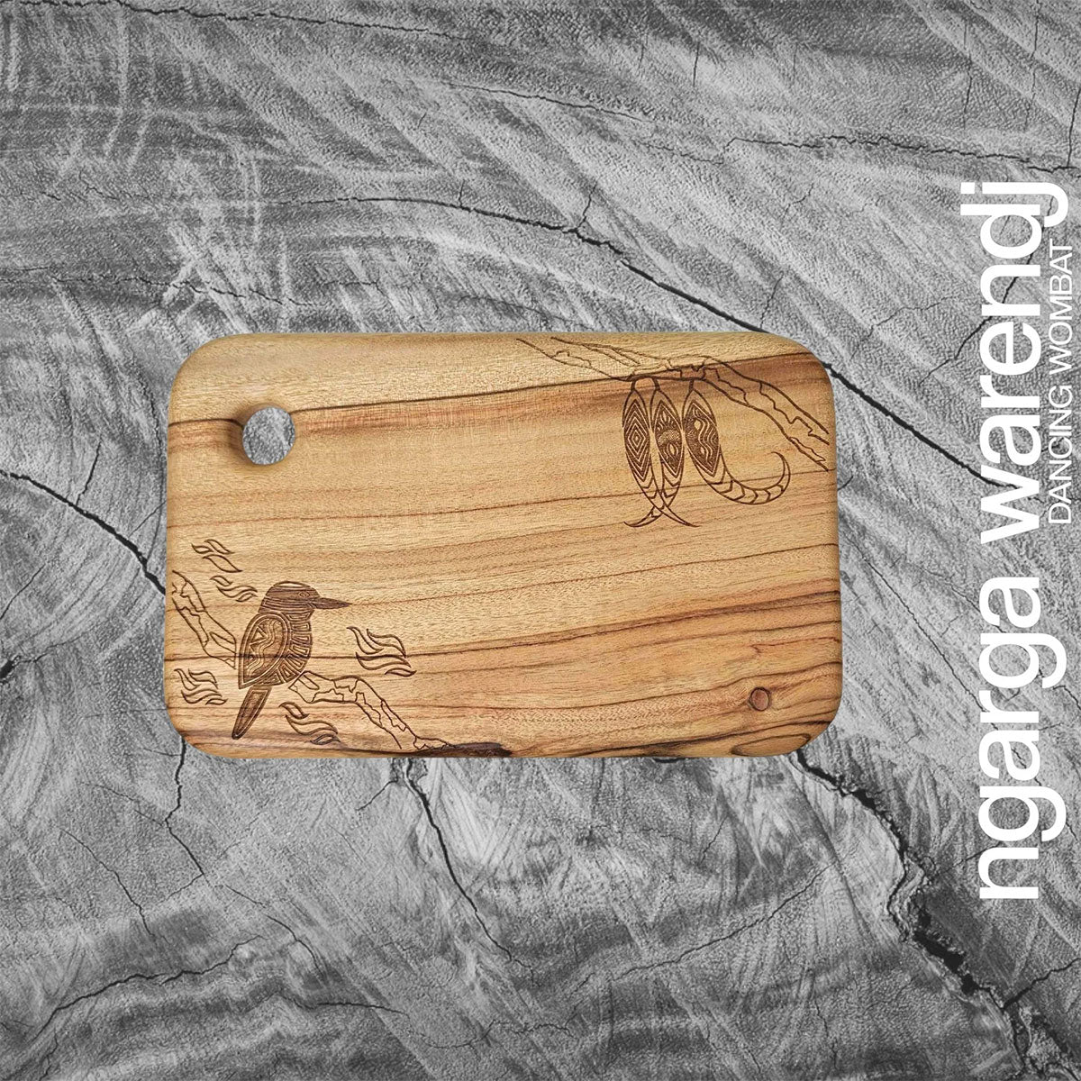 Wooden Board Rectangle Small Kookaburra Camphor Laurel 27cmx18cmx2.8cm - Ngarga Warendj