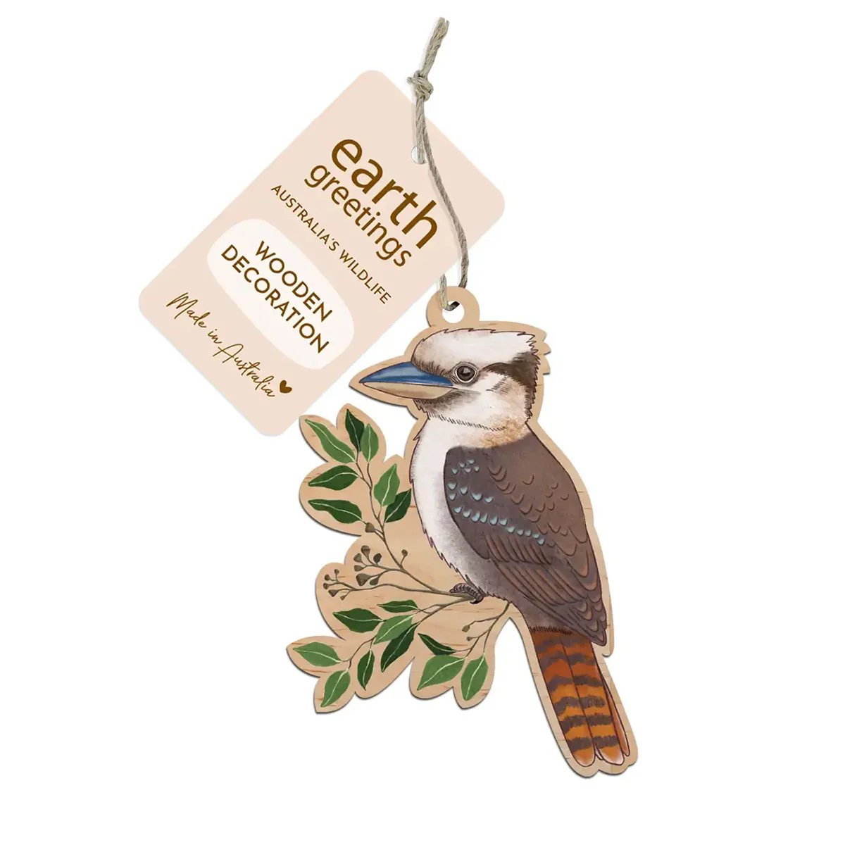 Wooden Decoration Laughing Kookaburra - Earth Greetings