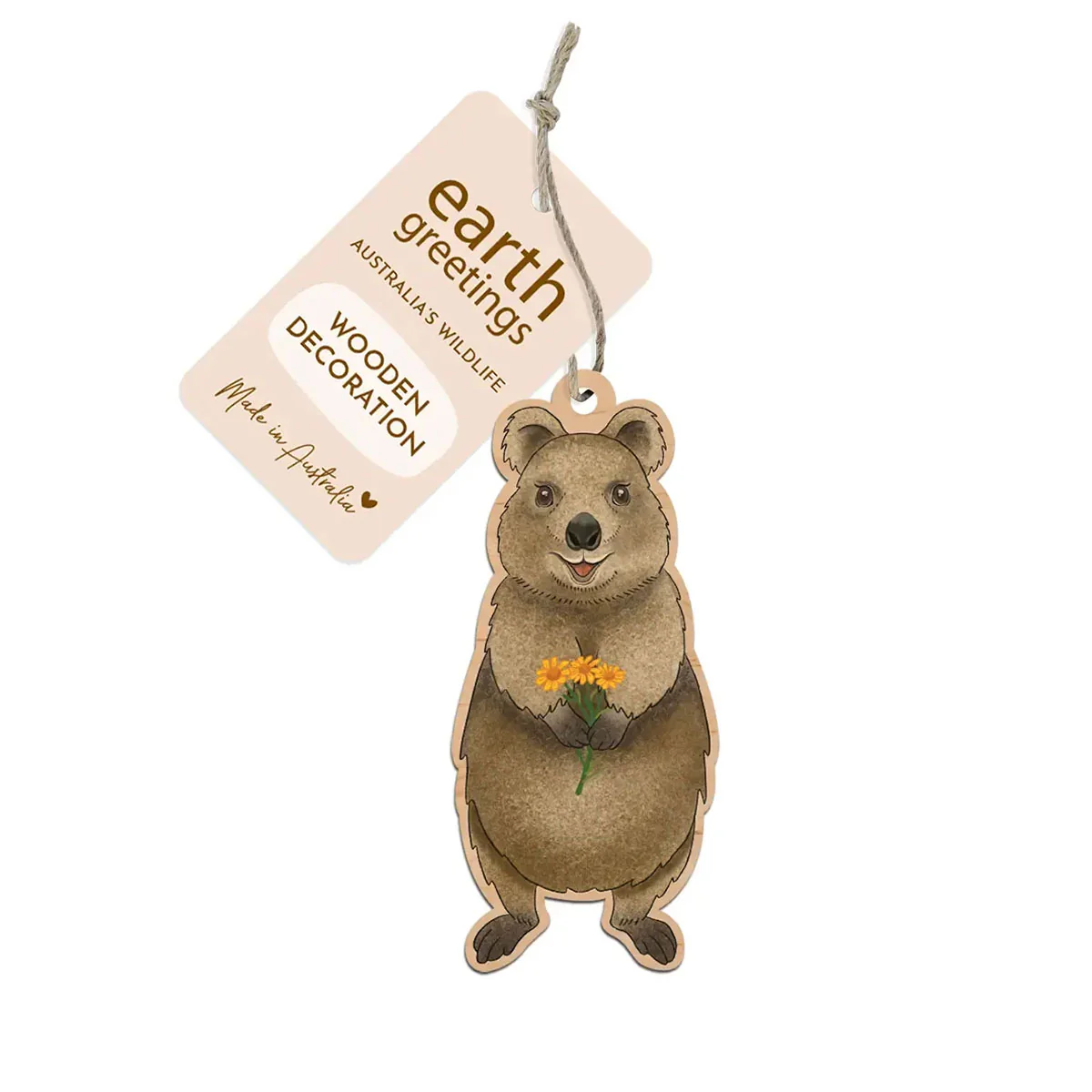 Wooden Decoration Smiling Quokka - Earth Greetings