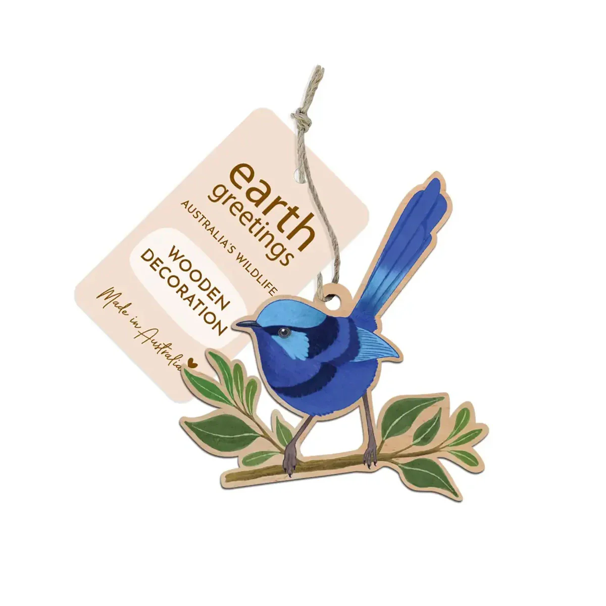 Wooden Decoration Splendid Fairy Wren - Earth Greetings